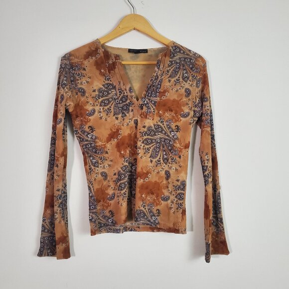 Weston Wear Top Medium Tan Floral Boho Y2K Fairy Retro 70s - Picture 1 of 12